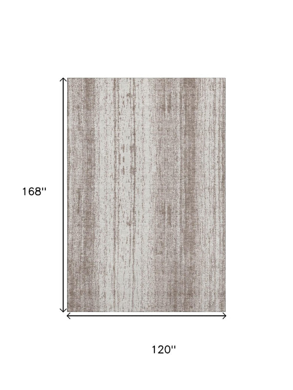 HomeRoots 10' X 14' Taupe And Ivory Striped Area Rug - UV Protected, Stain-Resistant, Soft & Durable Design 668373