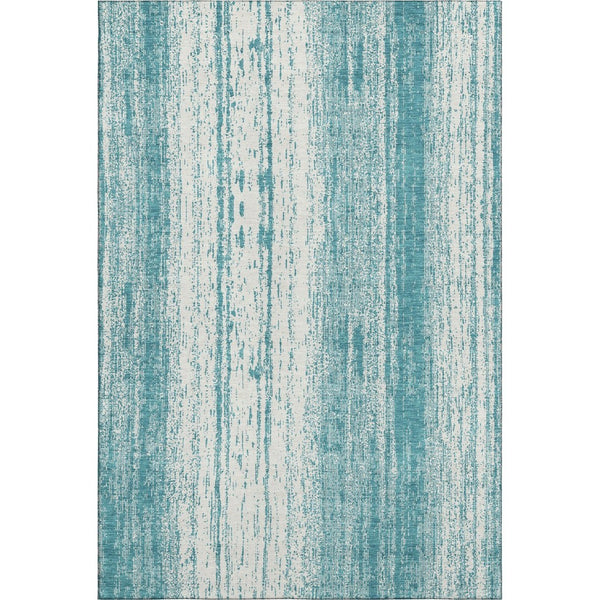 HomeRoots 5' X 8' Teal And Ivory Striped Area Rug - Washable, UV Protected, Durable for Home & Patio Use! 668375