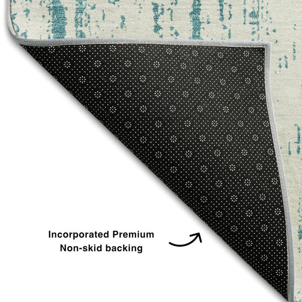 HomeRoots 5' X 8' Teal And Ivory Striped Area Rug - Washable, UV Protected, Durable for Home & Patio Use! 668375