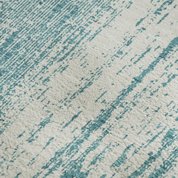 HomeRoots 5' X 8' Teal And Ivory Striped Area Rug - Washable, UV Protected, Durable for Home & Patio Use! 668375