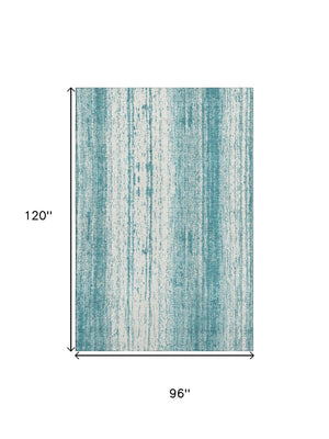 HomeRoots 8' X 10' Teal and Ivory Striped Area Rug - Durable, Washable, UV Protected for Indoor/Outdoor Use 668377