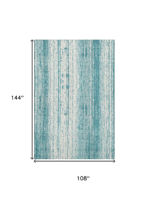HomeRoots 9' X 12' Teal And Ivory Striped Washable Area Rug - Durable, UV-Protected, Pet-Friendly Style Essential 668378