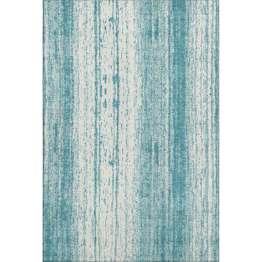 HomeRoots 9' X 12' Teal And Ivory Striped Washable Area Rug - Durable, UV-Protected, Pet-Friendly Style Essential 668378