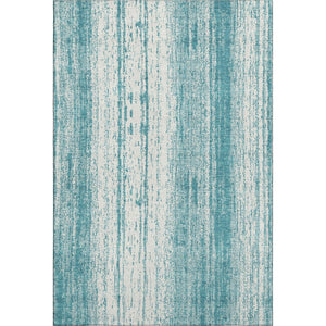 HomeRoots 9' X 12' Teal And Ivory Striped Washable Area Rug - Durable, UV-Protected, Pet-Friendly Style Essential 668378