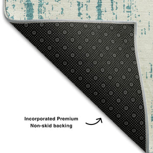 HomeRoots 9' X 12' Teal And Ivory Striped Washable Area Rug - Durable, UV-Protected, Pet-Friendly Style Essential 668378