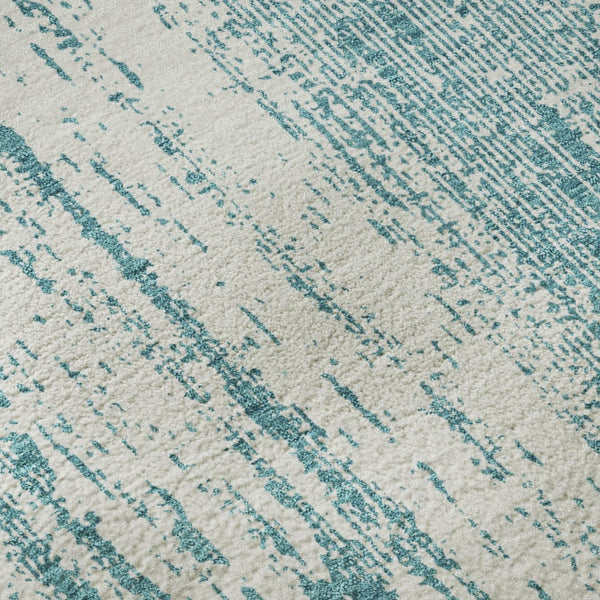 HomeRoots 10' X 14' Coastal-Inspired Teal and Ivory Striped Rug - Stain-Resistant, UV Protected for Living Spaces 668379