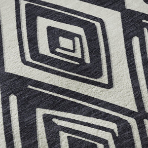 HomeRoots 8' Black and Ivory Geometric Round Rug - Washable, UV-Protected, Stain-Resistant for Modern Spaces 668382