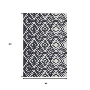 HomeRoots 8' X 10' Black And Ivory Geometric Area Rug - Washable, UV-Protected, Perfect for Modern Homes! 668383