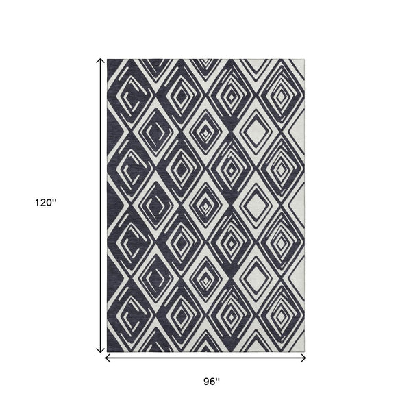 HomeRoots 8' X 10' Black And Ivory Geometric Area Rug - Washable, UV-Protected, Perfect for Modern Homes! 668383