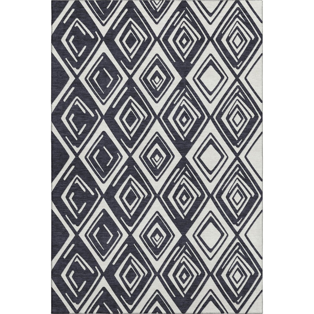 HomeRoots 8' X 10' Black And Ivory Geometric Area Rug - Washable, UV-Protected, Perfect for Modern Homes! 668383