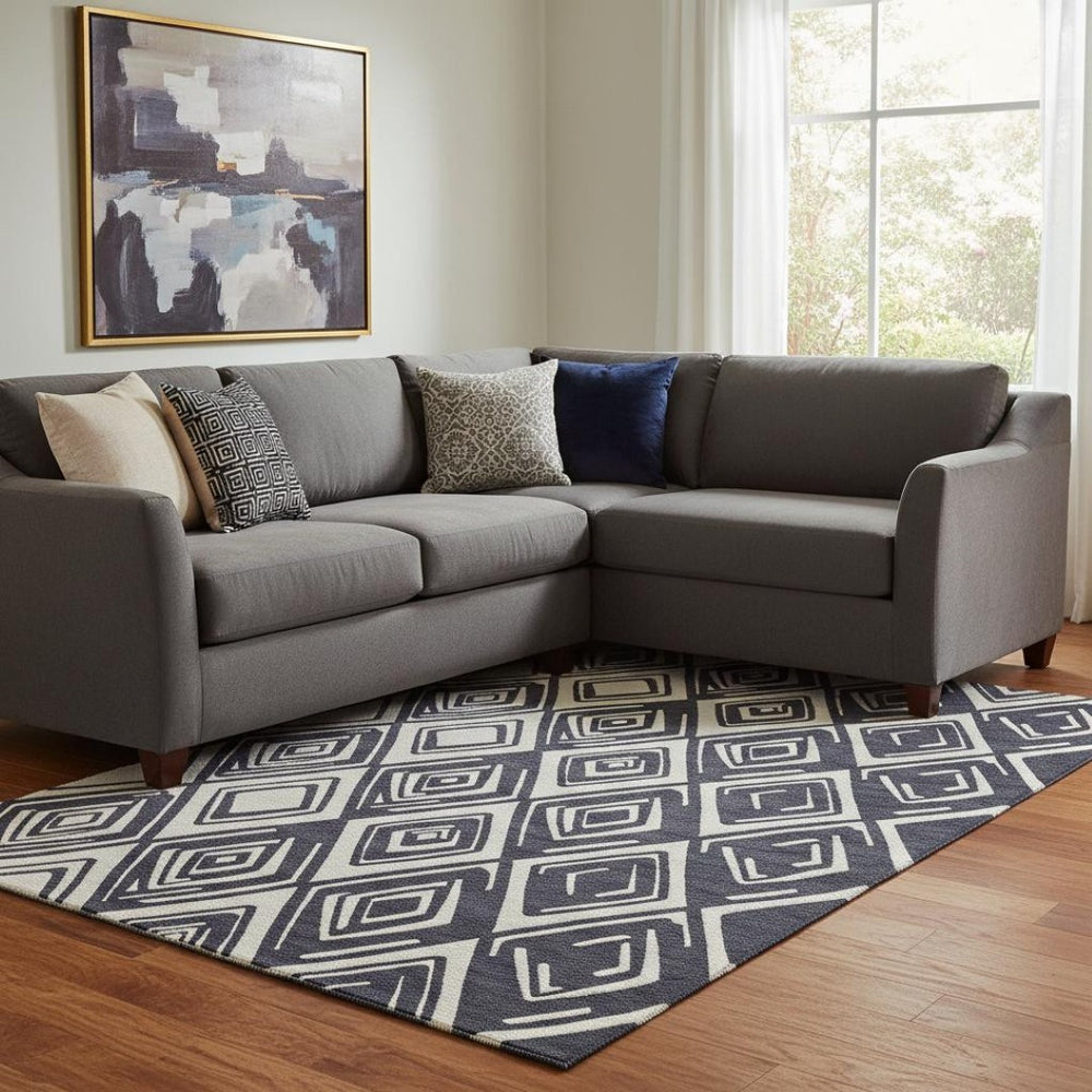 HomeRoots 9' X 12' Black And Ivory Geometric Area Rug – Washable, UV Protected, Modern & Durable Design for Homes 668384