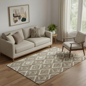 HomeRoots 5' Geometric Area Rug in Brown & Beige - Washable, UV Protected, Durable for Homes with Kids & Pets 668387