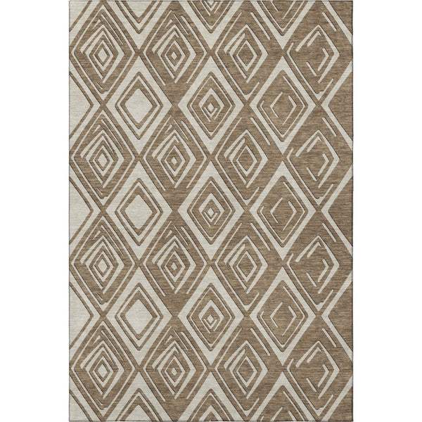 HomeRoots 5' Geometric Area Rug in Brown & Beige - Washable, UV Protected, Durable for Homes with Kids & Pets 668387