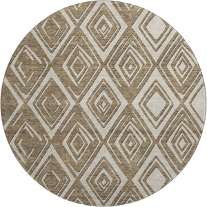 HomeRoots 8' Geometric Washable Round Rug in Brown & Beige - Durable, UV Protected, Perfect for High-Traffic Areas 668388