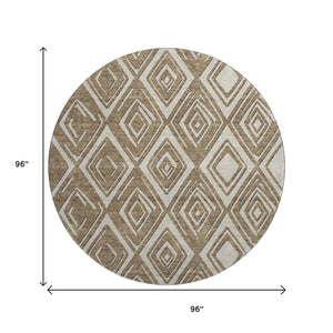 HomeRoots 8' Geometric Washable Round Rug in Brown & Beige - Durable, UV Protected, Perfect for High-Traffic Areas 668388
