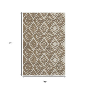 HomeRoots 8' X 10' Brown and Beige Geometric Area Rug - Washable, UV-Protected, Modern Design for Comfort 668389