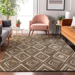 HomeRoots 8' X 10' Brown and Beige Geometric Area Rug - Washable, UV-Protected, Modern Design for Comfort 668389
