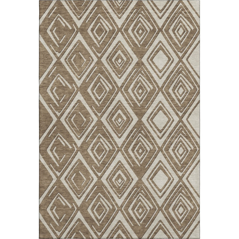 HomeRoots 8' X 10' Brown and Beige Geometric Area Rug - Washable, UV-Protected, Modern Design for Comfort 668389