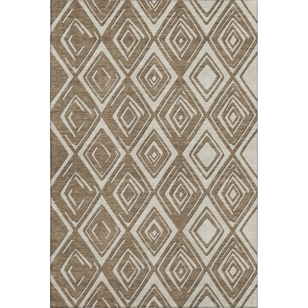 HomeRoots 8' X 10' Brown and Beige Geometric Area Rug - Washable, UV-Protected, Modern Design for Comfort 668389