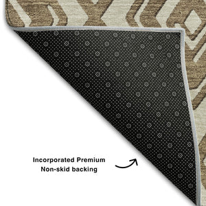 HomeRoots 8' X 10' Brown and Beige Geometric Area Rug - Washable, UV-Protected, Modern Design for Comfort 668389
