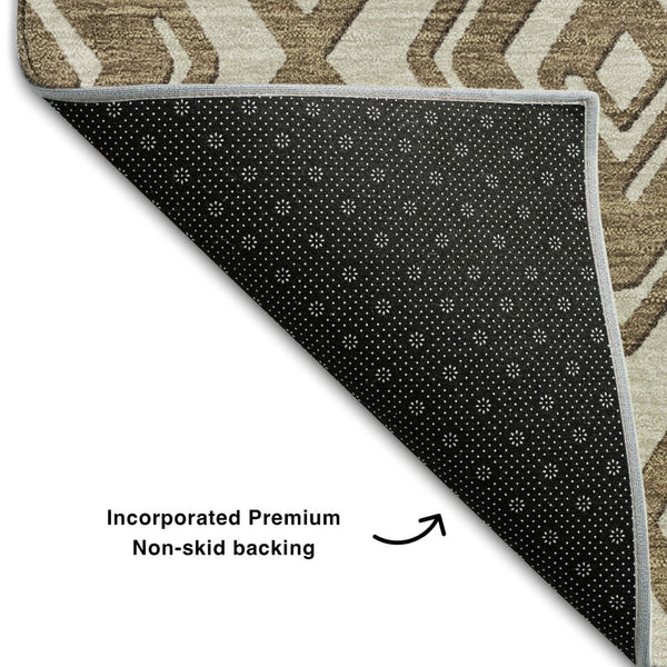 HomeRoots 8' X 10' Brown and Beige Geometric Area Rug - Washable, UV-Protected, Modern Design for Comfort 668389