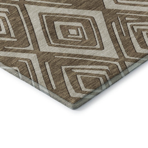 HomeRoots 8' X 10' Brown and Beige Geometric Area Rug - Washable, UV-Protected, Modern Design for Comfort 668389