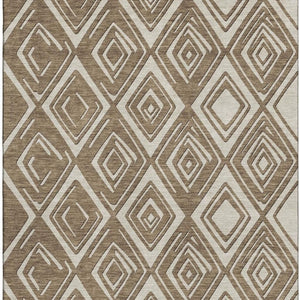 HomeRoots 8' X 10' Brown and Beige Geometric Area Rug - Washable, UV-Protected, Modern Design for Comfort 668389