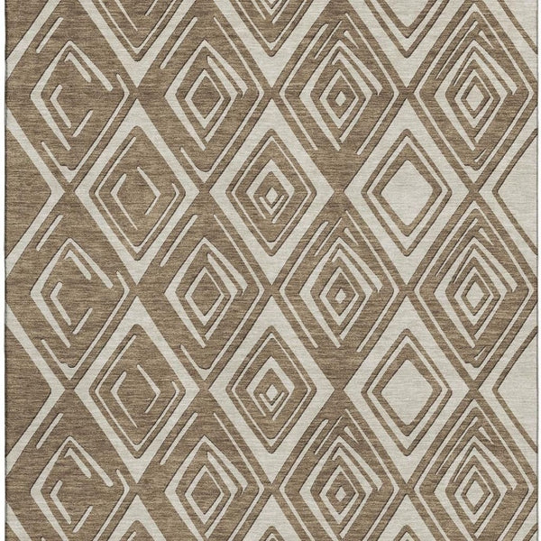 HomeRoots 8' X 10' Brown and Beige Geometric Area Rug - Washable, UV-Protected, Modern Design for Comfort 668389