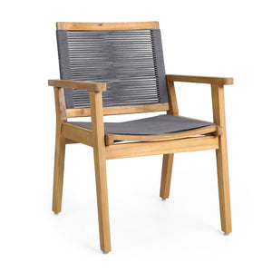 English Elm Christopher Knight Home® - MCGILL Dining Chair Set of 2 Dark Grey Acacia Wood Rope Weave Outdoor Transitional 400 lb Capacity 70486.00