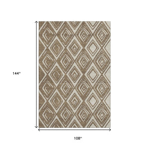 HomeRoots 9' X 12' Brown & Beige Geometric Area Rug – Washable, UV-Protected, Perfect for Homes with Kids & Pets 668390