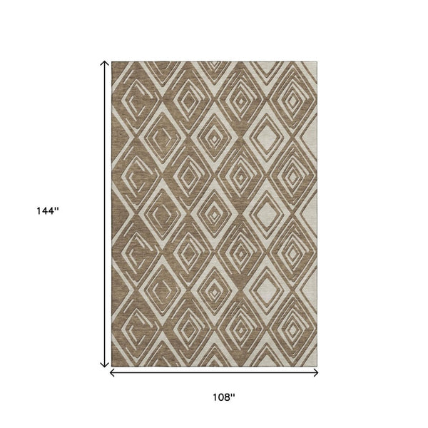 HomeRoots 9' X 12' Brown & Beige Geometric Area Rug – Washable, UV-Protected, Perfect for Homes with Kids & Pets 668390