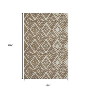 HomeRoots 10' Modern Brown and Beige Geometric Washable Area Rug with UV Protection for Busy Homes & Decor 668391