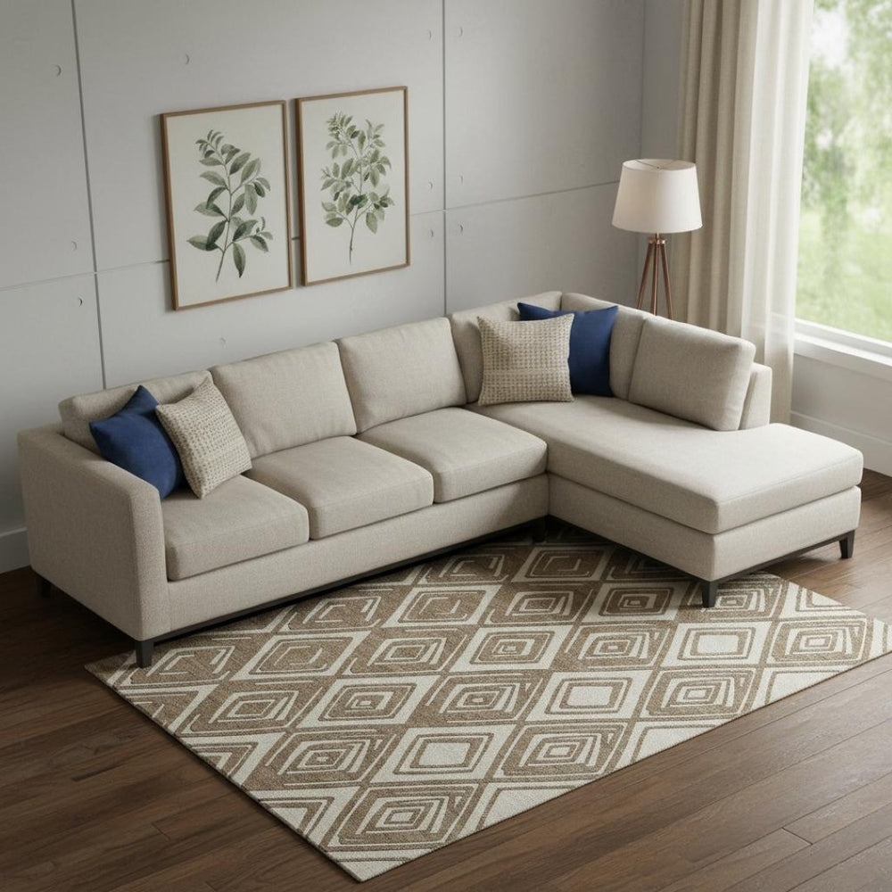 HomeRoots 10' Modern Brown and Beige Geometric Washable Area Rug with UV Protection for Busy Homes & Decor 668391
