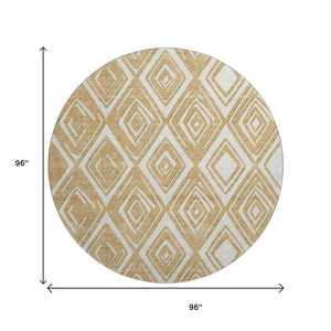 HomeRoots 8' Gold And Ivory Geometric Round Rug - Durable, Washable, UV Protected for Modern Homes & Patios 668394