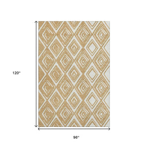 HomeRoots 8' X 10' Gold and Ivory Geometric Area Rug - Washable, UV-Protected, Stylish for High-Traffic Spaces 668395