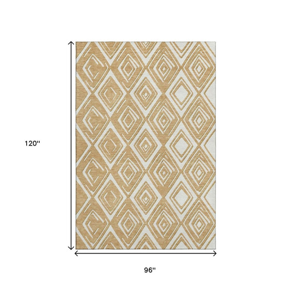 HomeRoots 8' X 10' Gold and Ivory Geometric Area Rug - Washable, UV-Protected, Stylish for High-Traffic Spaces 668395