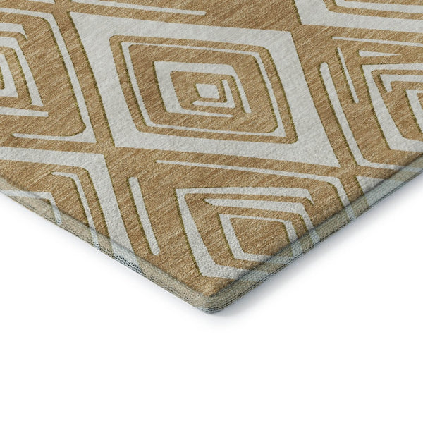 HomeRoots 8' X 10' Gold and Ivory Geometric Area Rug - Washable, UV-Protected, Stylish for High-Traffic Spaces 668395