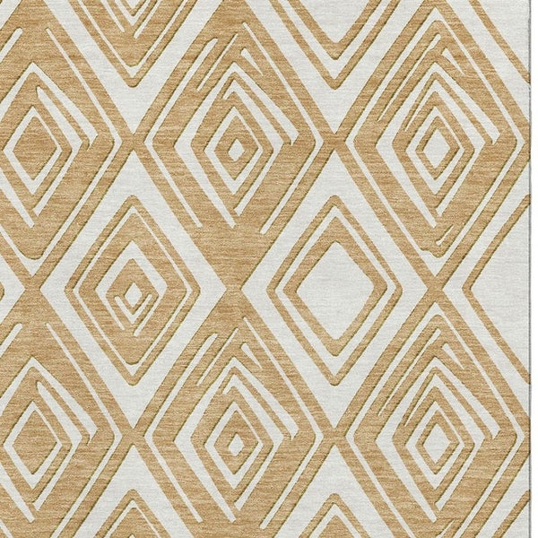 HomeRoots 8' X 10' Gold and Ivory Geometric Area Rug - Washable, UV-Protected, Stylish for High-Traffic Spaces 668395