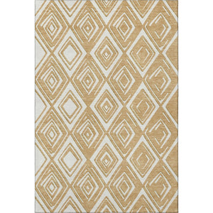 HomeRoots 8' X 10' Gold and Ivory Geometric Area Rug - Washable, UV-Protected, Stylish for High-Traffic Spaces 668395