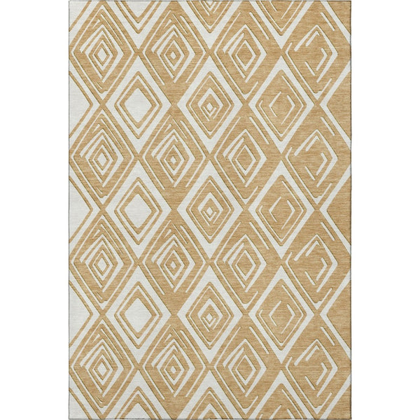 HomeRoots 8' X 10' Gold and Ivory Geometric Area Rug - Washable, UV-Protected, Stylish for High-Traffic Spaces 668395