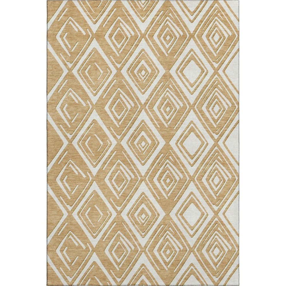 HomeRoots 9' X 12' Gold and Ivory Geometric Washable Area Rug – Durable, Stylish, UV-Protected for Busy Homes 668396
