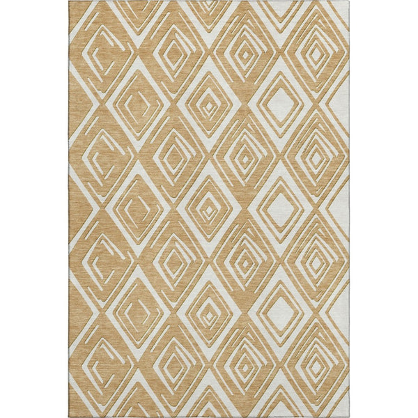 HomeRoots 9' X 12' Gold and Ivory Geometric Washable Area Rug – Durable, Stylish, UV-Protected for Busy Homes 668396