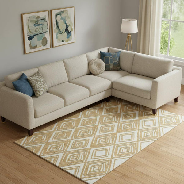 HomeRoots 9' X 12' Gold and Ivory Geometric Washable Area Rug – Durable, Stylish, UV-Protected for Busy Homes 668396