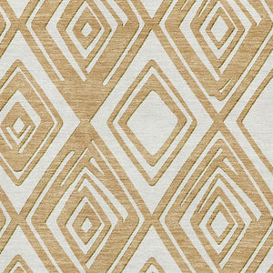 HomeRoots 9' X 12' Gold and Ivory Geometric Washable Area Rug – Durable, Stylish, UV-Protected for Busy Homes 668396