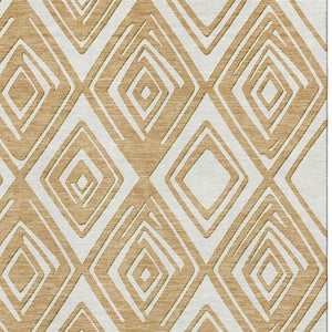 HomeRoots 9' X 12' Gold and Ivory Geometric Washable Area Rug – Durable, Stylish, UV-Protected for Busy Homes 668396