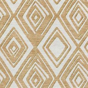 HomeRoots 10' X 14' Gold and Ivory Geometric Area Rug - Washable, UV Protected, Stylish, and Durable Design 668397