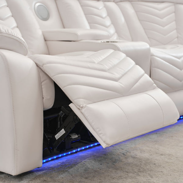 English Elm Ms Five Seat Power Reclining Sectional Faux Leather with Led Bluetooth Usb Charging White W1805S00183