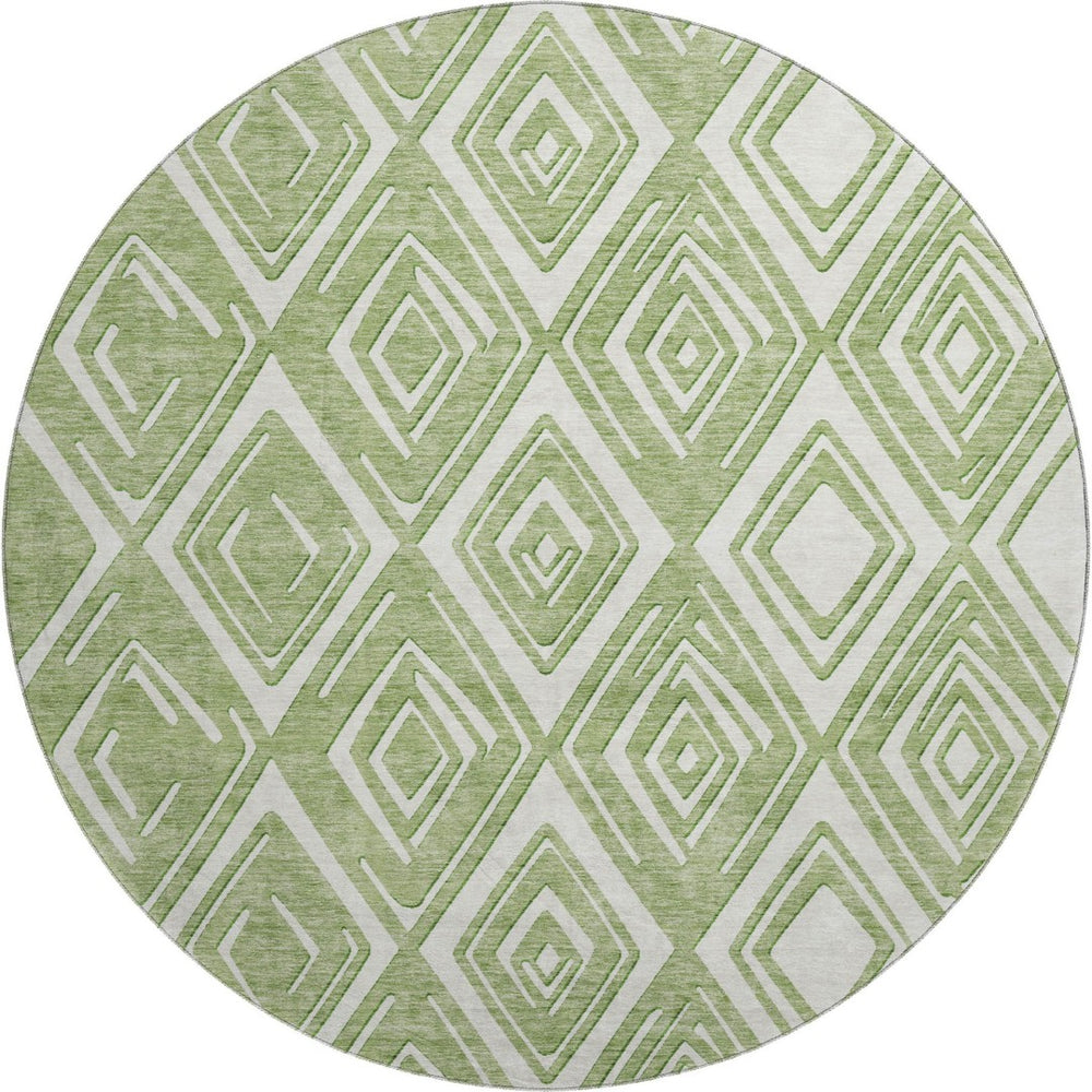 HomeRoots 8' Green and Ivory Geometric Round Washable Rug with UV Protection - Modern, Soft, Durable Design 668400