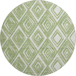 HomeRoots 8' Green and Ivory Geometric Round Washable Rug with UV Protection - Modern, Soft, Durable Design 668400