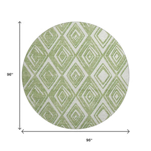 HomeRoots 8' Green and Ivory Geometric Round Washable Rug with UV Protection - Modern, Soft, Durable Design 668400